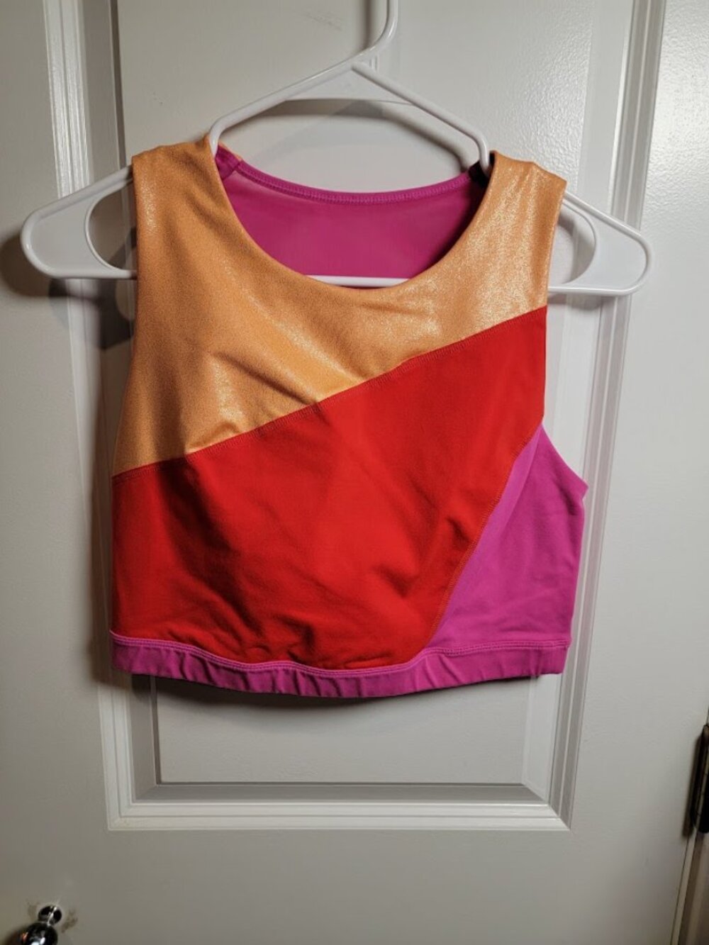 JoyLab Colorblock Crop Top Large Pink Red Gold Mesh Back Activewear